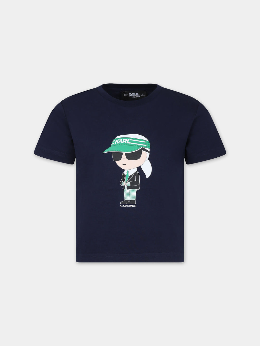 Blue t-shirt for kids with Karl and golf bag print